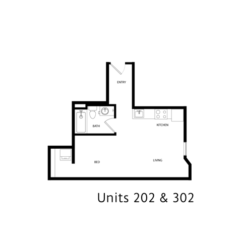 Floor plan for 1 bed, 1 bath, 436 sqft